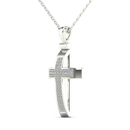 14Kt White Gold Genuine Natural Diamond Cross Pendant Necklace