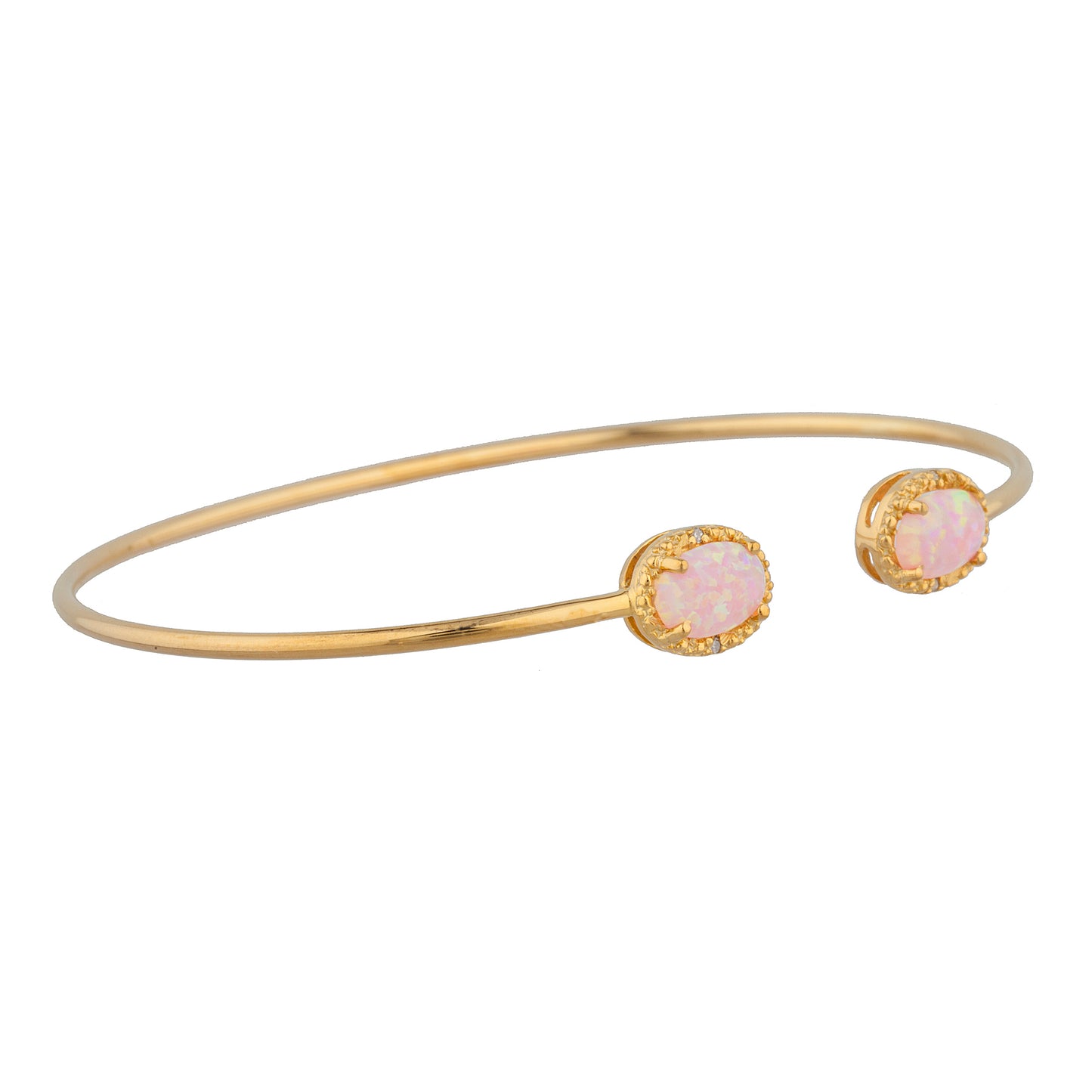 14Kt Gold Pink Opal & Diamond Oval Bangle Bracelet