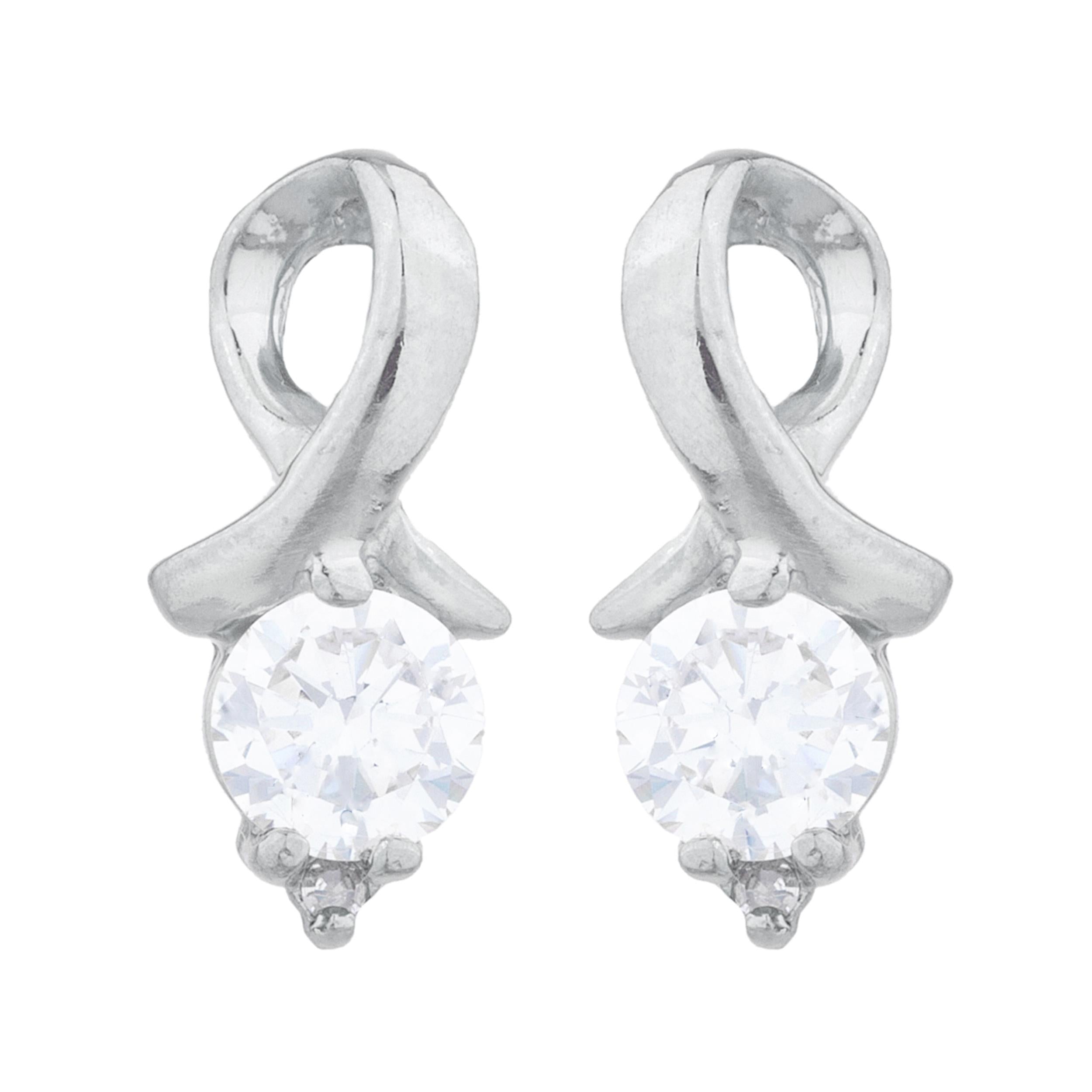 14Kt Gold White Sapphire & Diamond Round Design Stud Earrings