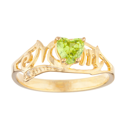 14Kt Gold Peridot & Diamond Heart Mom Ring