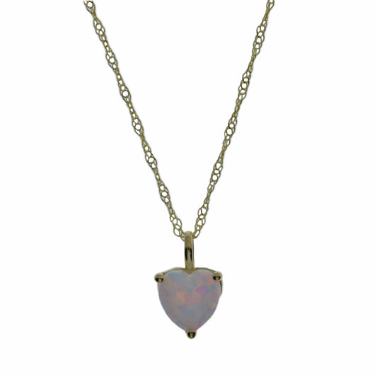 14Kt Gold Genuine Opal Heart Pendant Necklace