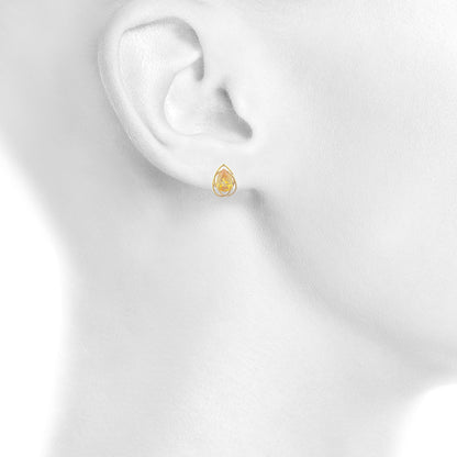 14Kt Yellow Gold Plated Yellow Citrine Pear Teardrop Design Stud Earrings