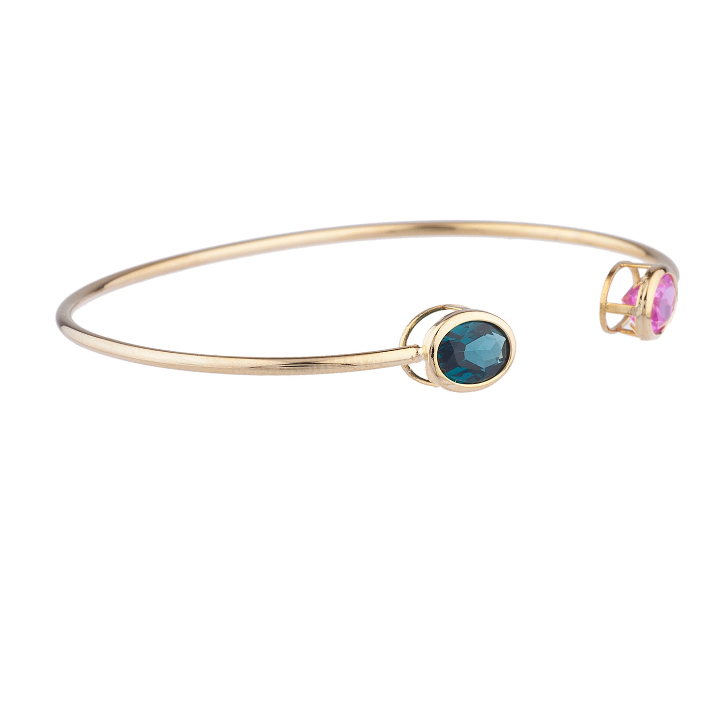 Pink Sapphire & London Blue Topaz Oval Bezel Bangle Bracelet 14Kt Yellow Gold Plated Over .925 Sterling Silver