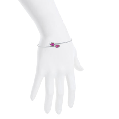 2 Ct Created Ruby Pear Bezel Bangle Bracelet .925 Sterling Silver