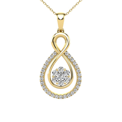 14Kt Yellow Gold 0.32 Ct Genuine Natural Diamond Infinity Design Pendant Necklace