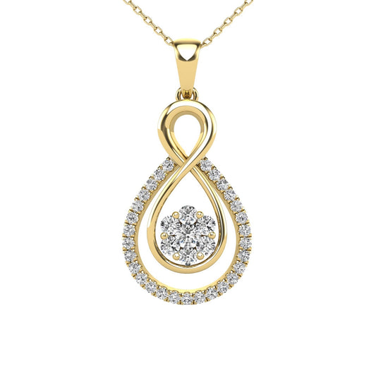 14Kt Yellow Gold 0.32 Ct Genuine Natural Diamond Infinity Design Pendant Necklace