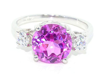 4 Ct Pink Sapphire & White Topaz Round Ring .925 Sterling Silver Rhodium Finish