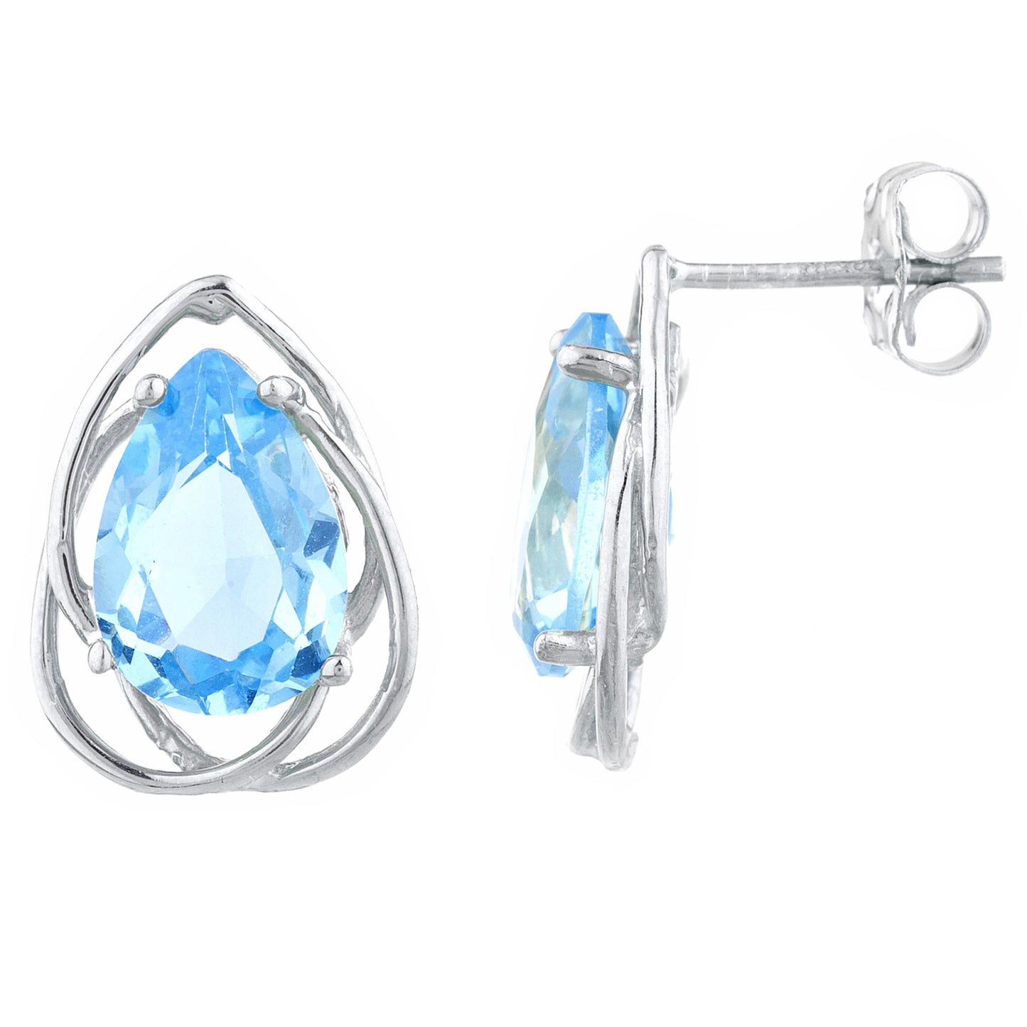 14Kt Gold 4 Ct Blue Topaz Pear Teardrop Design Stud Earrings