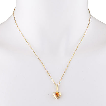 14Kt Yellow Gold Plated Orange Citrine & Diamond Heart Pendant