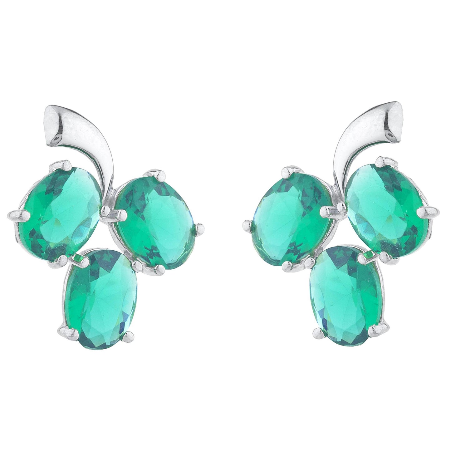 9 Ct Emerald Oval Design Stud Earrings .925 Sterling Silver