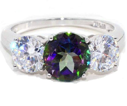 4 Ct Mystic Topaz & Zirconia Round Ring .925 Sterling Silver Rhodium Finish