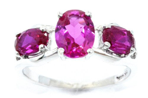 2 Ct Created Ruby Oval Ring .925 Sterling Silver Rhodium Finish