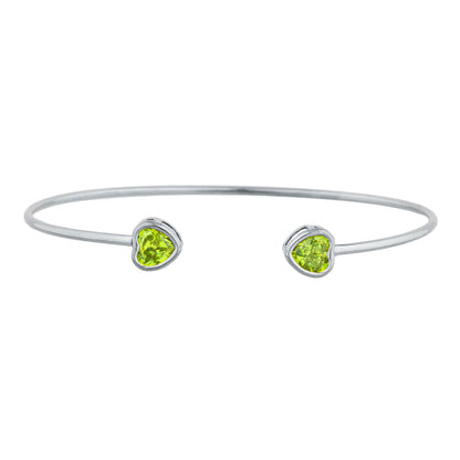 14Kt Gold Peridot Heart Bezel Bangle Bracelet