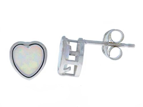 14Kt White Gold Opal Heart Bezel Stud Earrings