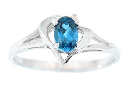 0.50 Ct London Blue Topaz & Diamond Oval Heart Ring .925 Sterling Silver Rhodium Finish