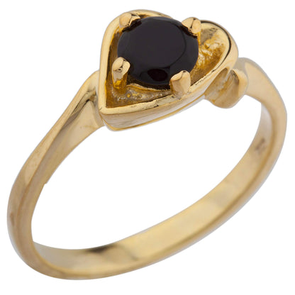 14Kt Gold Genuine Black Onyx Round Heart Ring