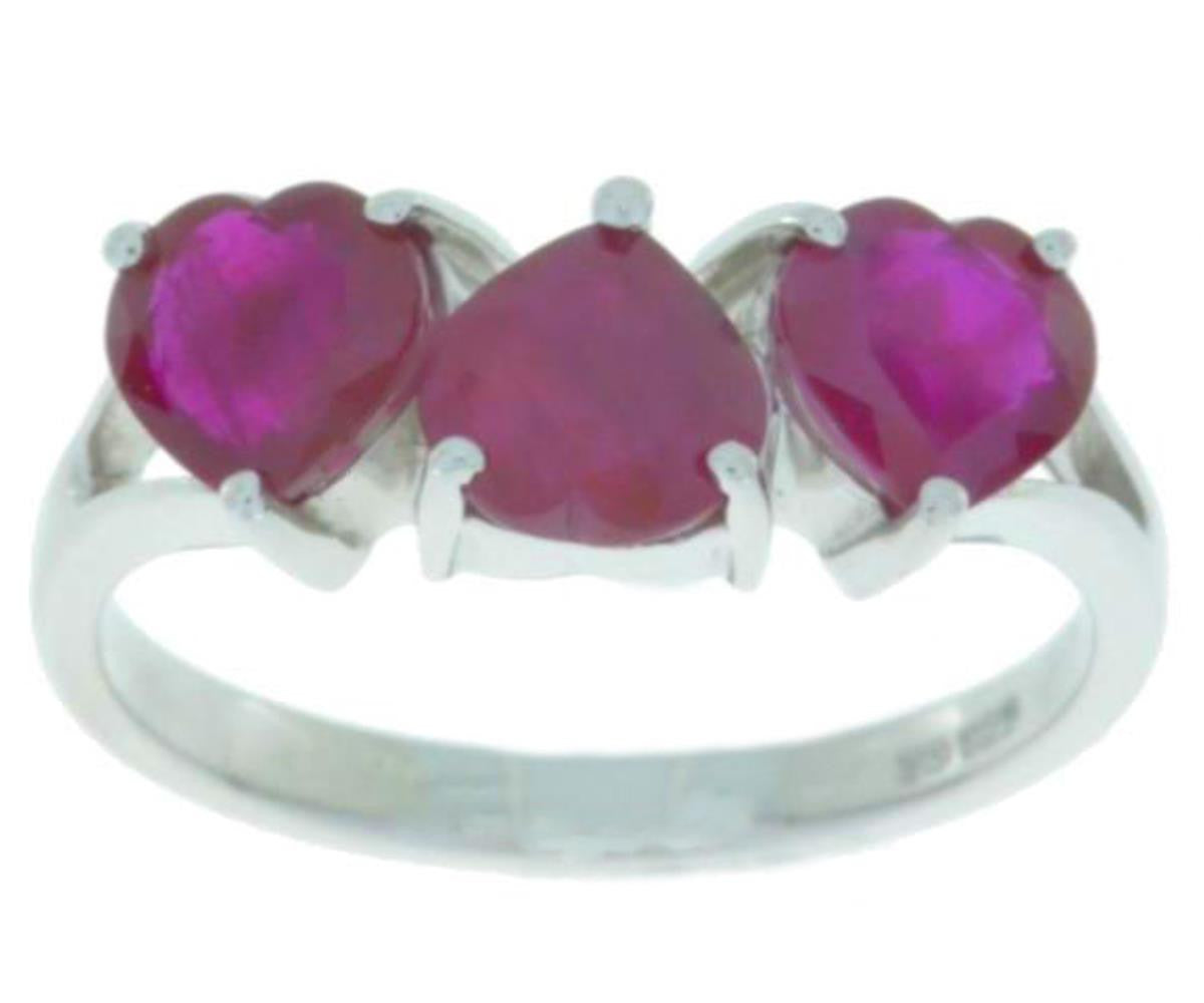 3 Ct Genuine Ruby Heart Ring .925 Sterling Silver