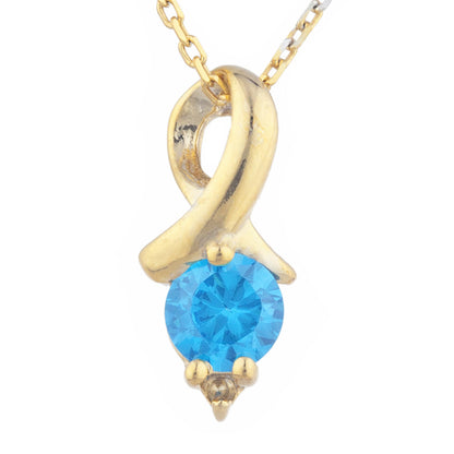 14Kt Yellow Gold Plated Swiss Blue Topaz & Diamond Round Design Pendant