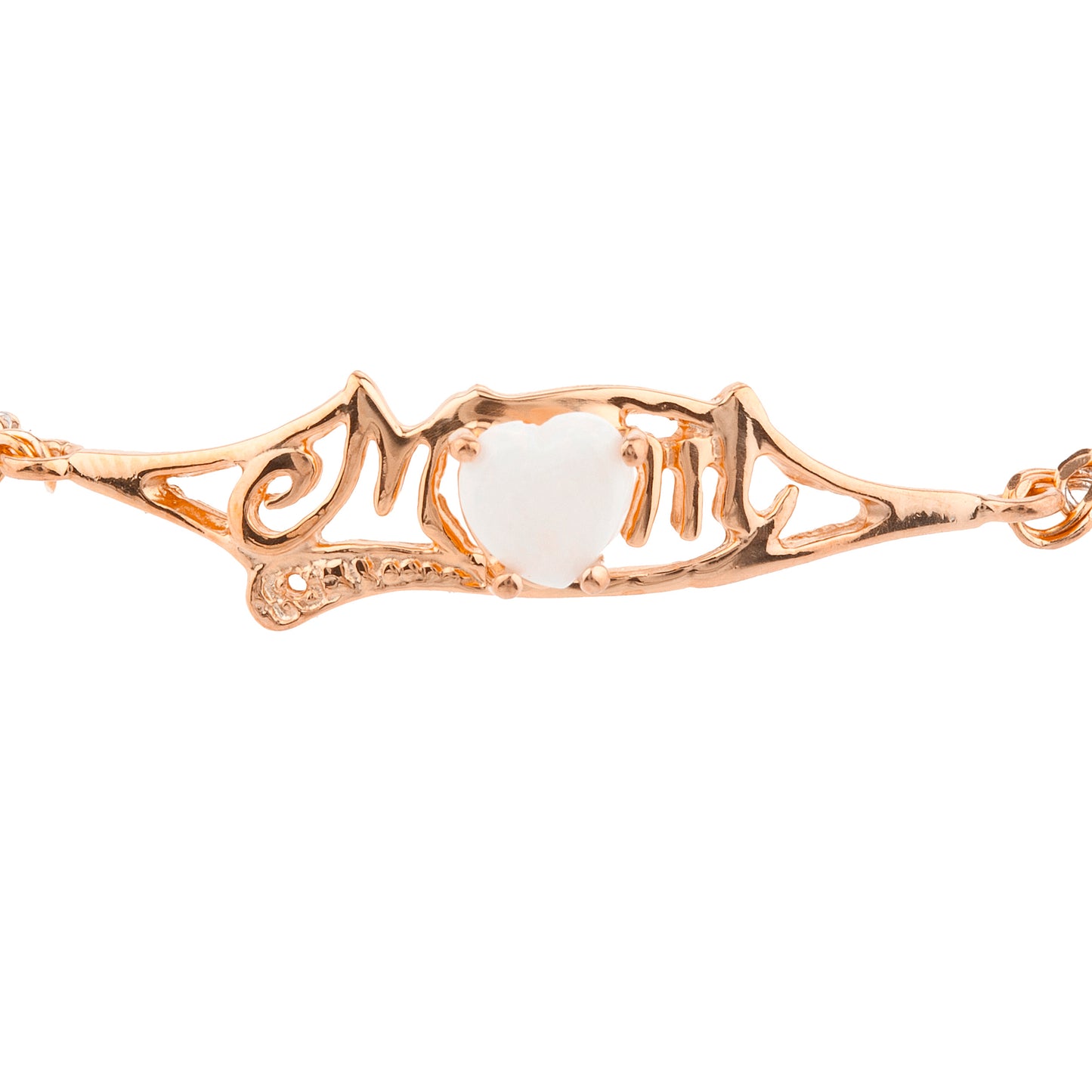 Genuine Opal & Diamond Heart Mom Bracelet 14Kt Rose Gold Plated Over .925 Sterling Silver