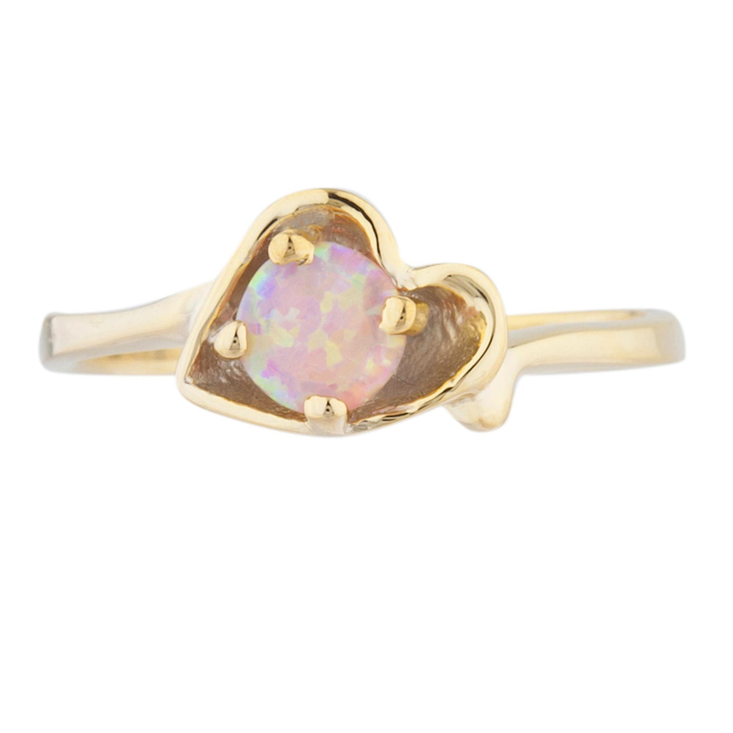 14Kt Gold Pink Opal Round Heart Ring