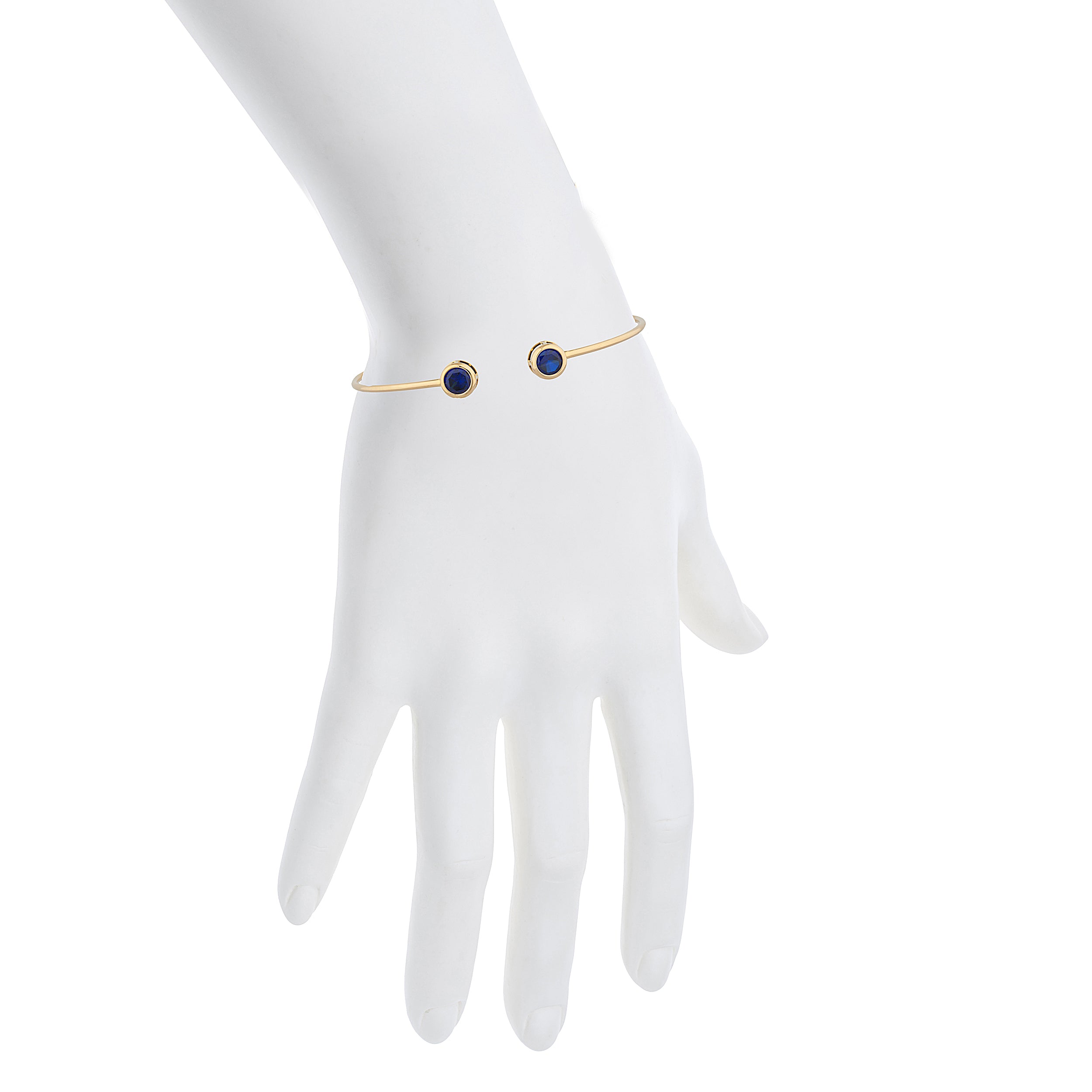 14Kt Gold Blue Sapphire Round Bezel Bangle Bracelet