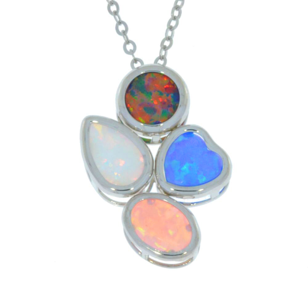 Black Blue Pink & White Opal Round Pear Heart Oval Bezel Pendant .925 Sterling Silver