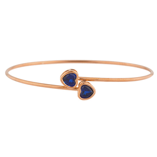 14Kt Rose Gold Plated Blue Sapphire Heart Bezel Bangle Bracelet