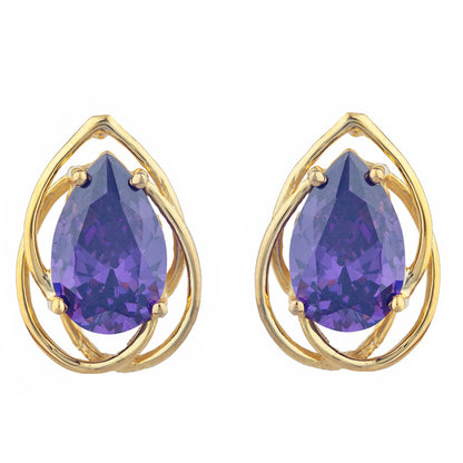 14Kt Gold 4 Ct Amethyst Pear Teardrop Design Stud Earrings