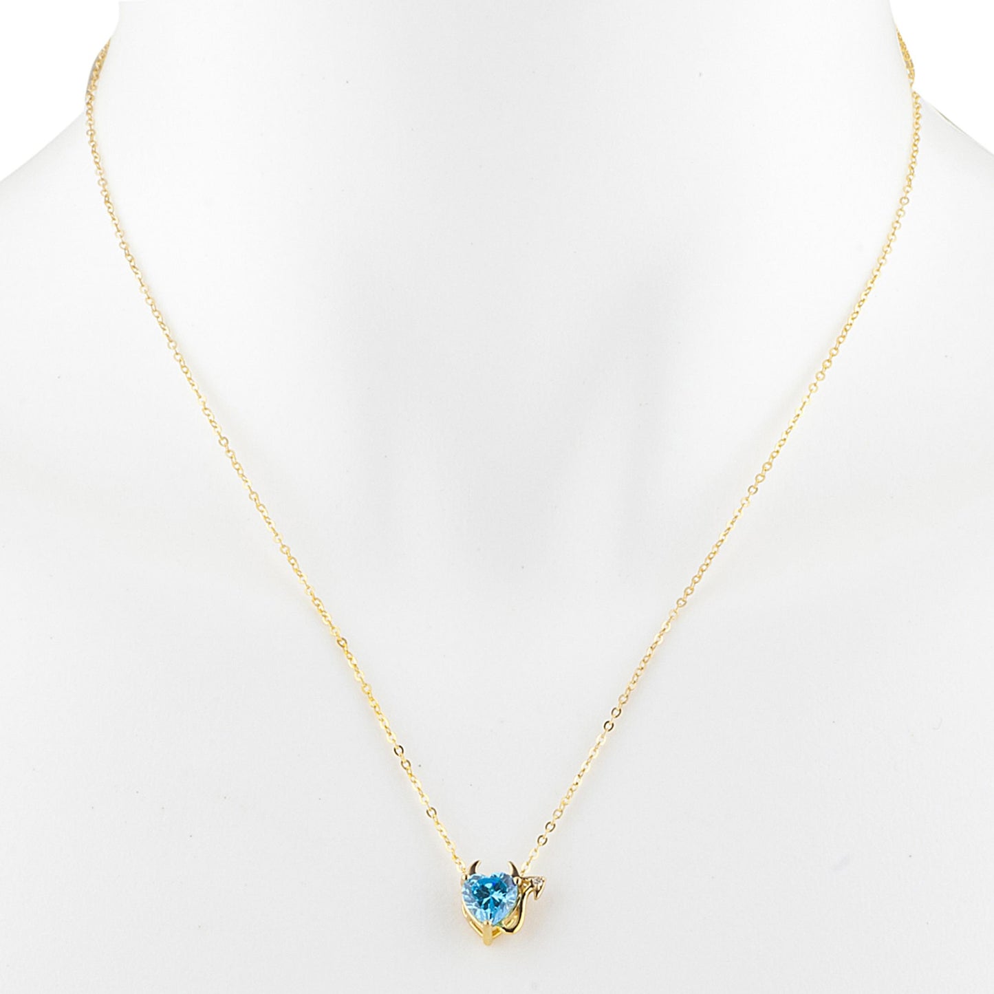 14Kt Gold 1.5 Ct Swiss Blue Topaz & Diamond Devil Heart Pendant Necklace