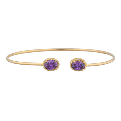 14Kt Gold Amethyst & Diamond Oval Bangle Bracelet