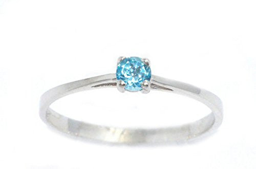 3mm Genuine Blue Topaz Round Ring .925 Sterling Silver Rhodium Finish