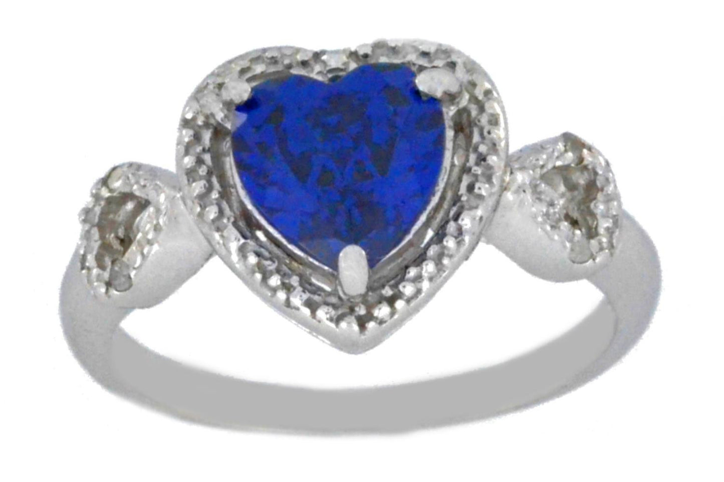 1.5 Ct Blue Sapphire & Diamond Heart Ring .925 Sterling Silver Rhodium Finish