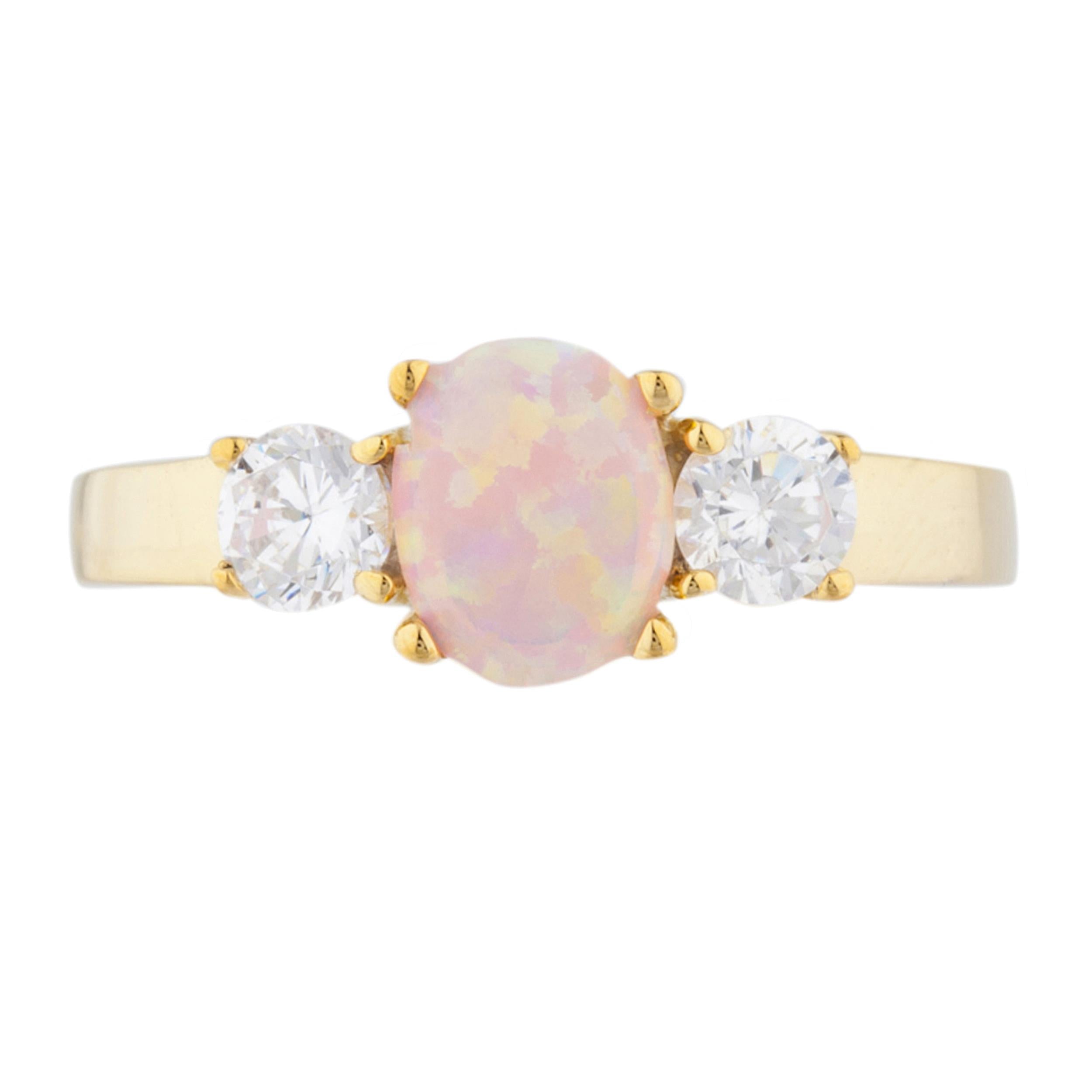 14Kt Gold Pink Opal & Zirconia Oval Ring