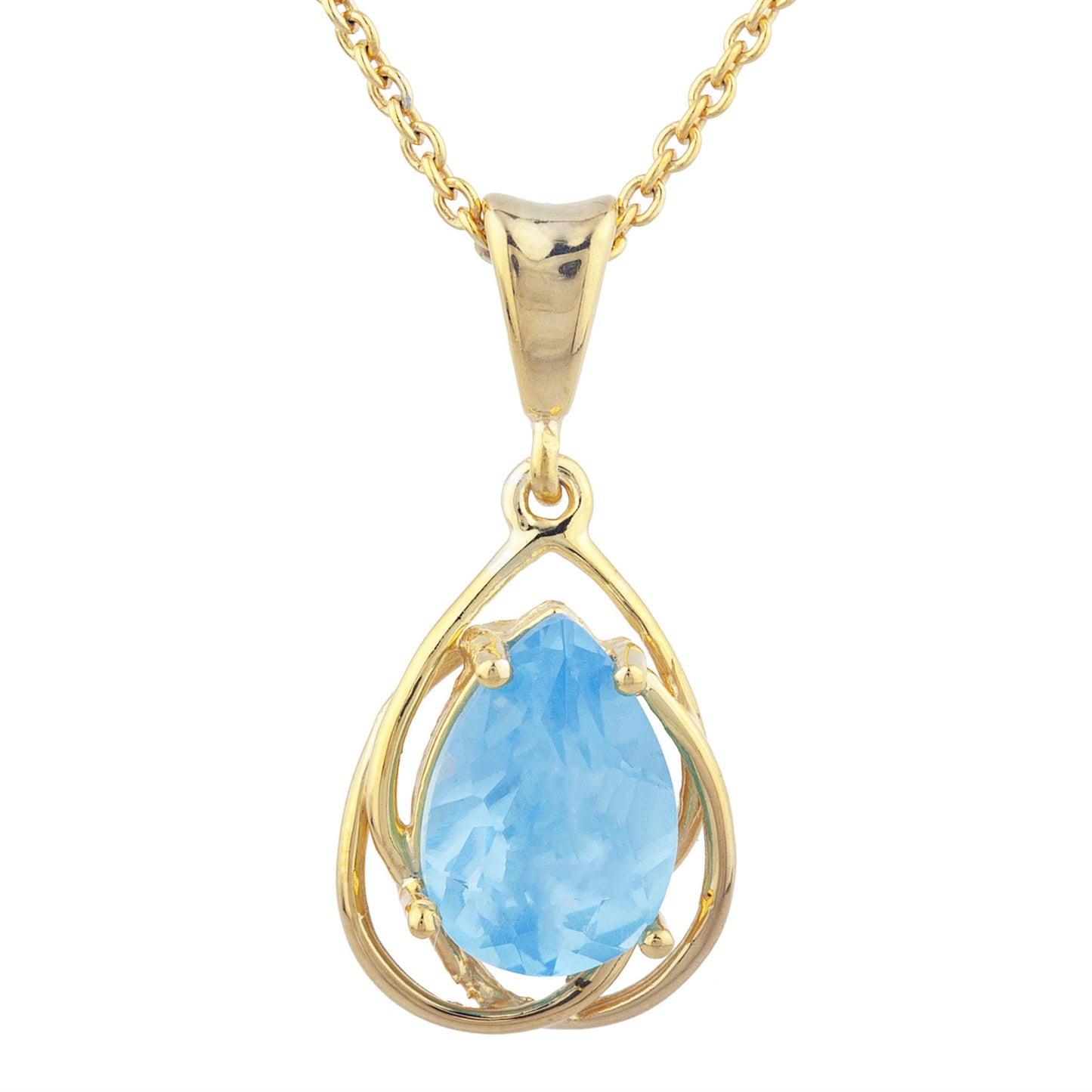 14Kt Gold 2 Ct Blue Topaz Pear Teardrop Design Pendant Necklace