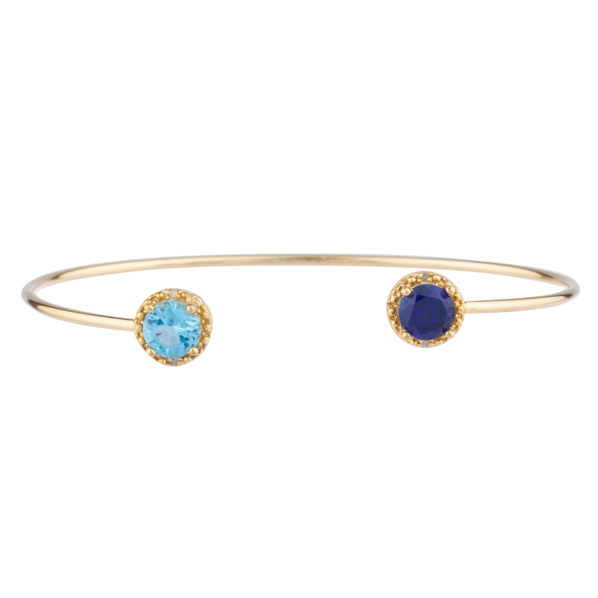14Kt Gold Blue Sapphire & Blue Topaz Diamond Round Bangle Bracelet