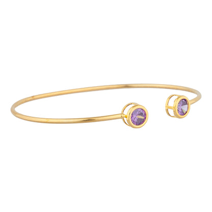 14Kt Yellow Gold Plated Amethyst Round Bezel Bangle Bracelet