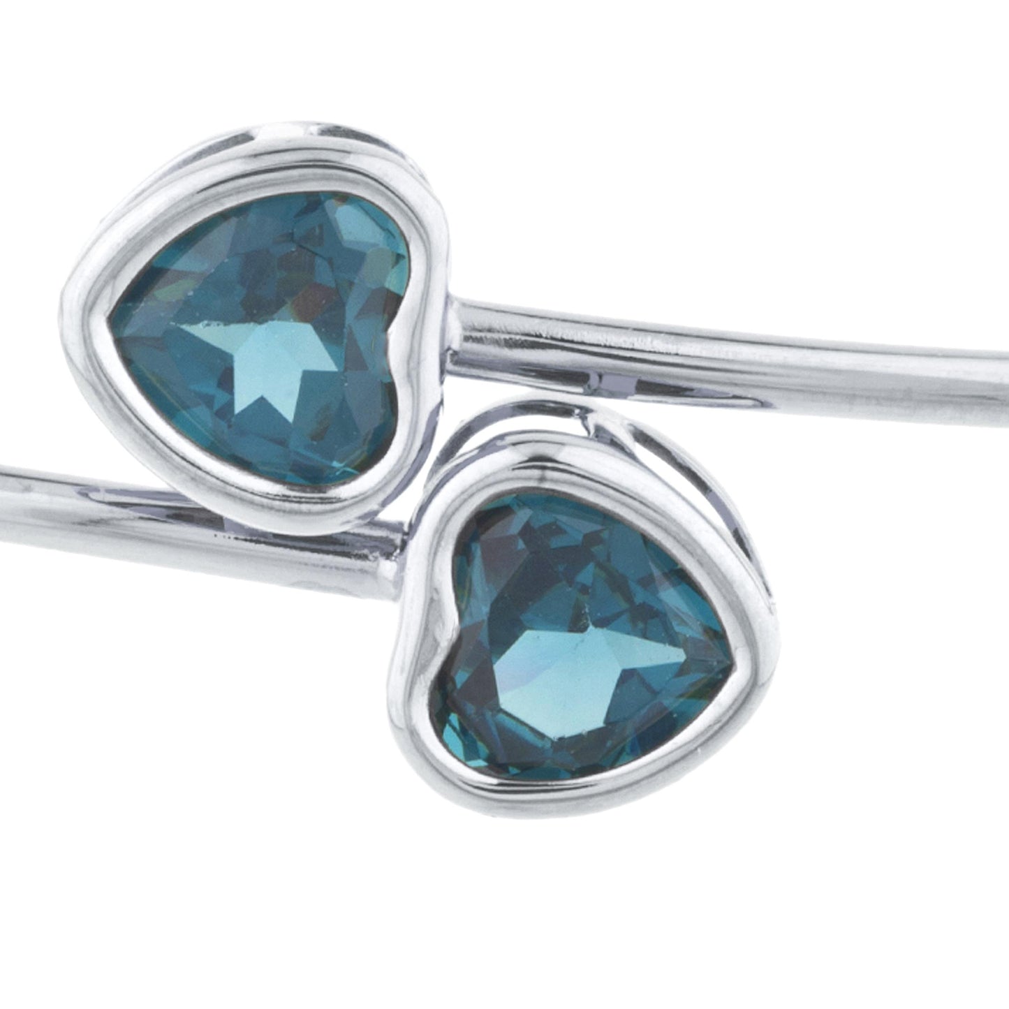 2 Ct London Blue Topaz Heart Bezel Bangle Bracelet .925 Sterling Silver