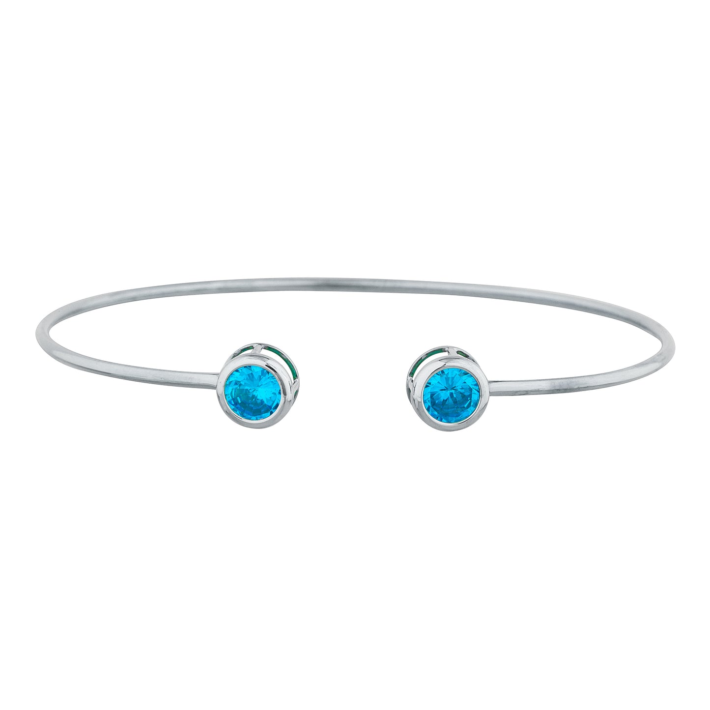 2 Ct Swiss Blue Topaz Round Bezel Bangle Bracelet .925 Sterling Silver