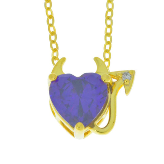 14Kt Yellow Gold Plated Amethyst & Diamond Devil Heart Pendant