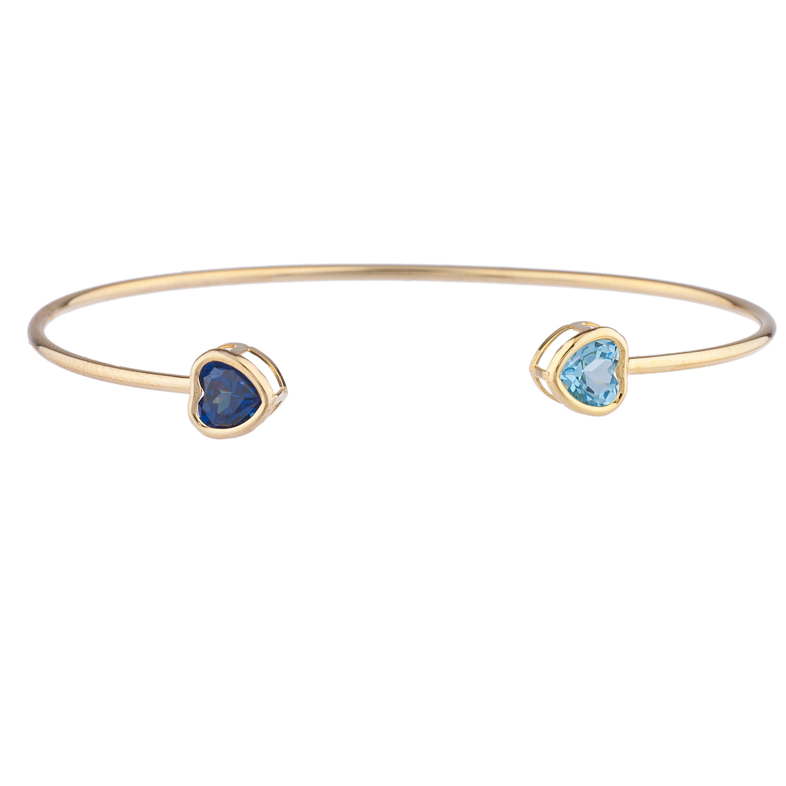 Created Blue Sapphire & Blue Topaz Heart Bezel Bangle Bracelet 14Kt Ye ...