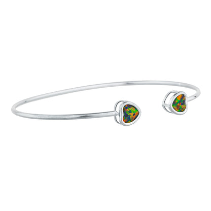 Black Opal Heart Bezel Bangle Bracelet .925 Sterling Silver