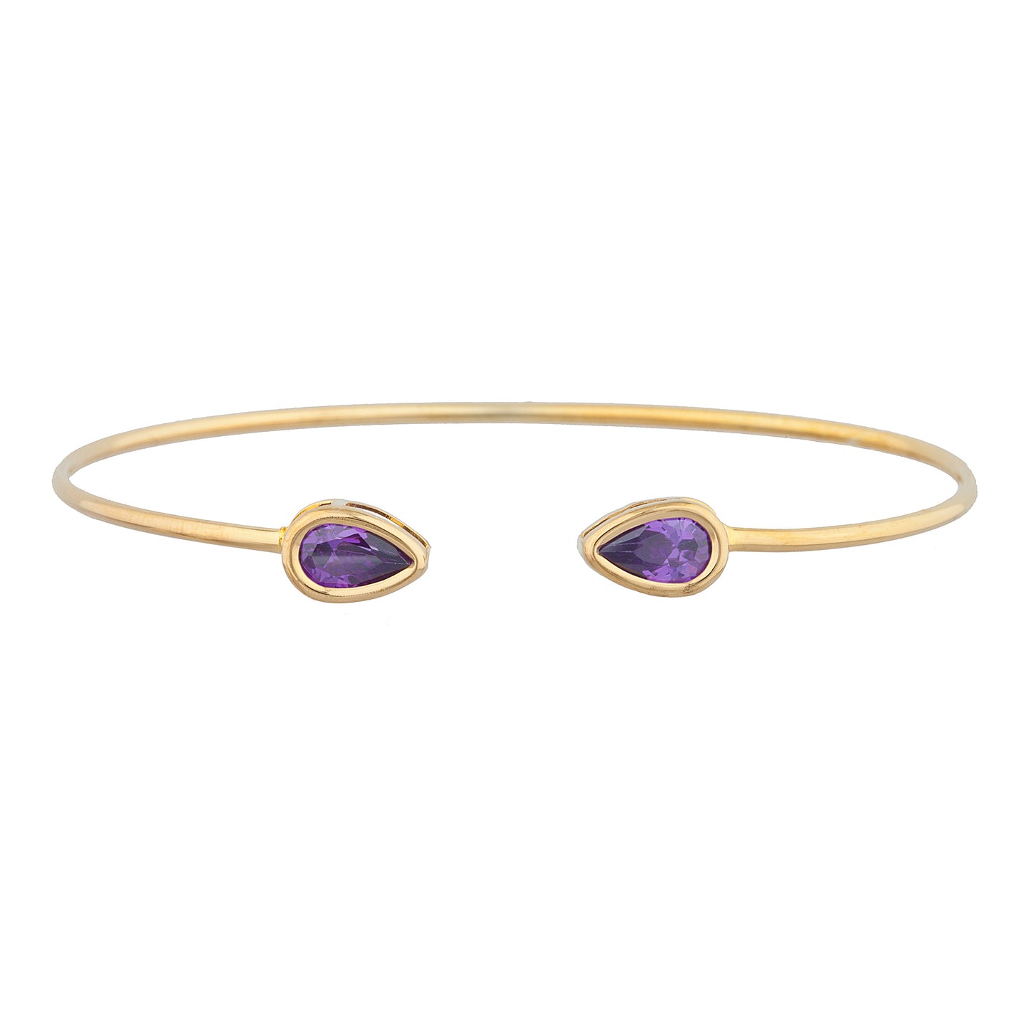 14Kt Yellow Gold Plated Amethyst Pear Bezel Bangle Bracelet