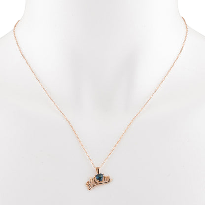 14Kt Rose Gold Plated London Blue Topaz & Diamond Heart Mom Pendant