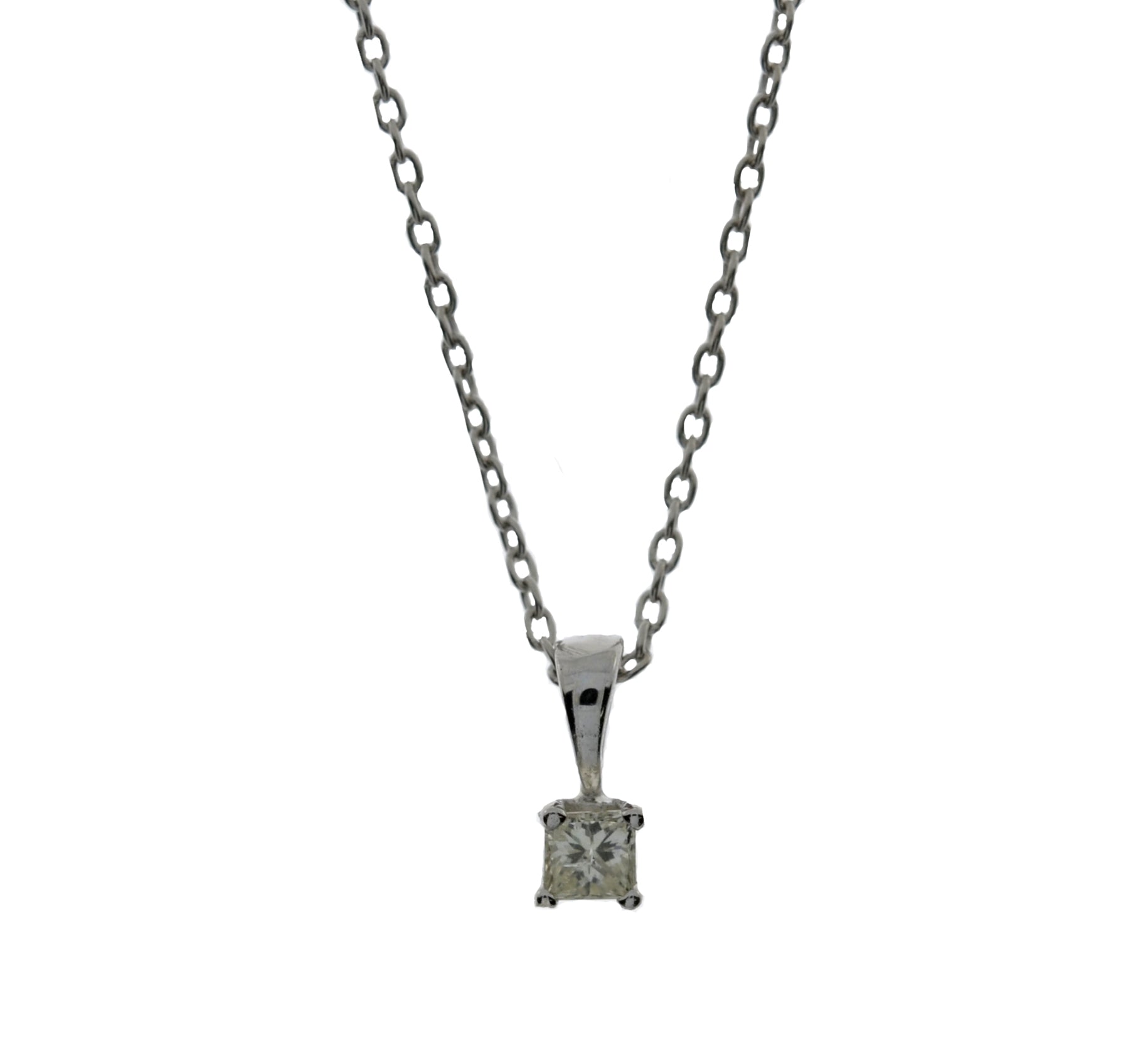 14Kt Gold 0.10 Ct Genuine Natural Diamond Princess Cut Necklace Pendant