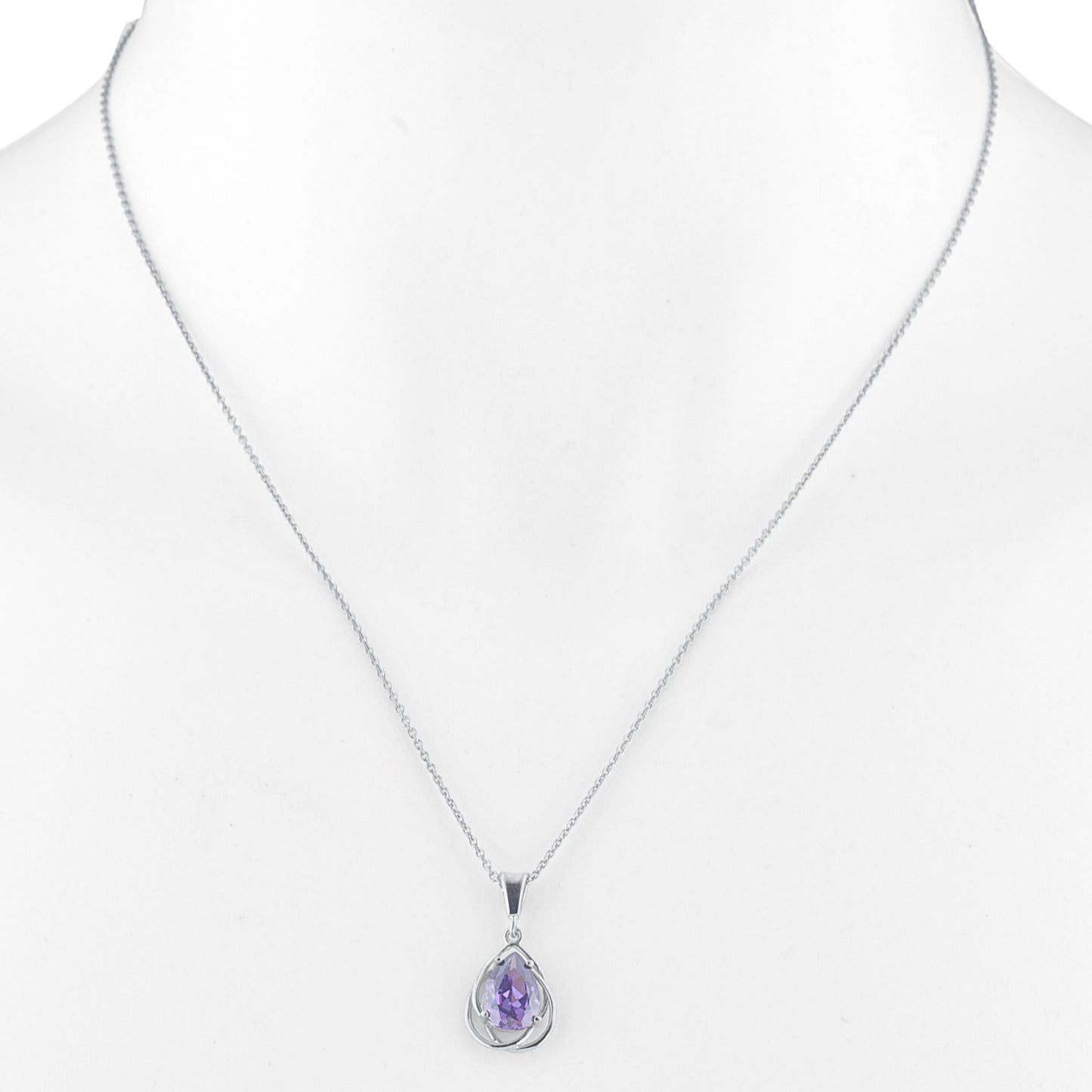 2 Ct Amethyst Pear Teardrop Design Pendant .925 Sterling Silver