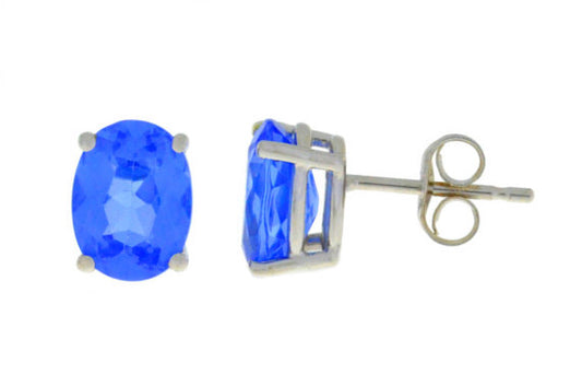 14Kt White Gold Tanzanite Oval Stud Earrings