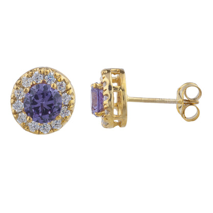 14Kt Gold 1 Ct Alexandrite Halo Design Stud Earrings