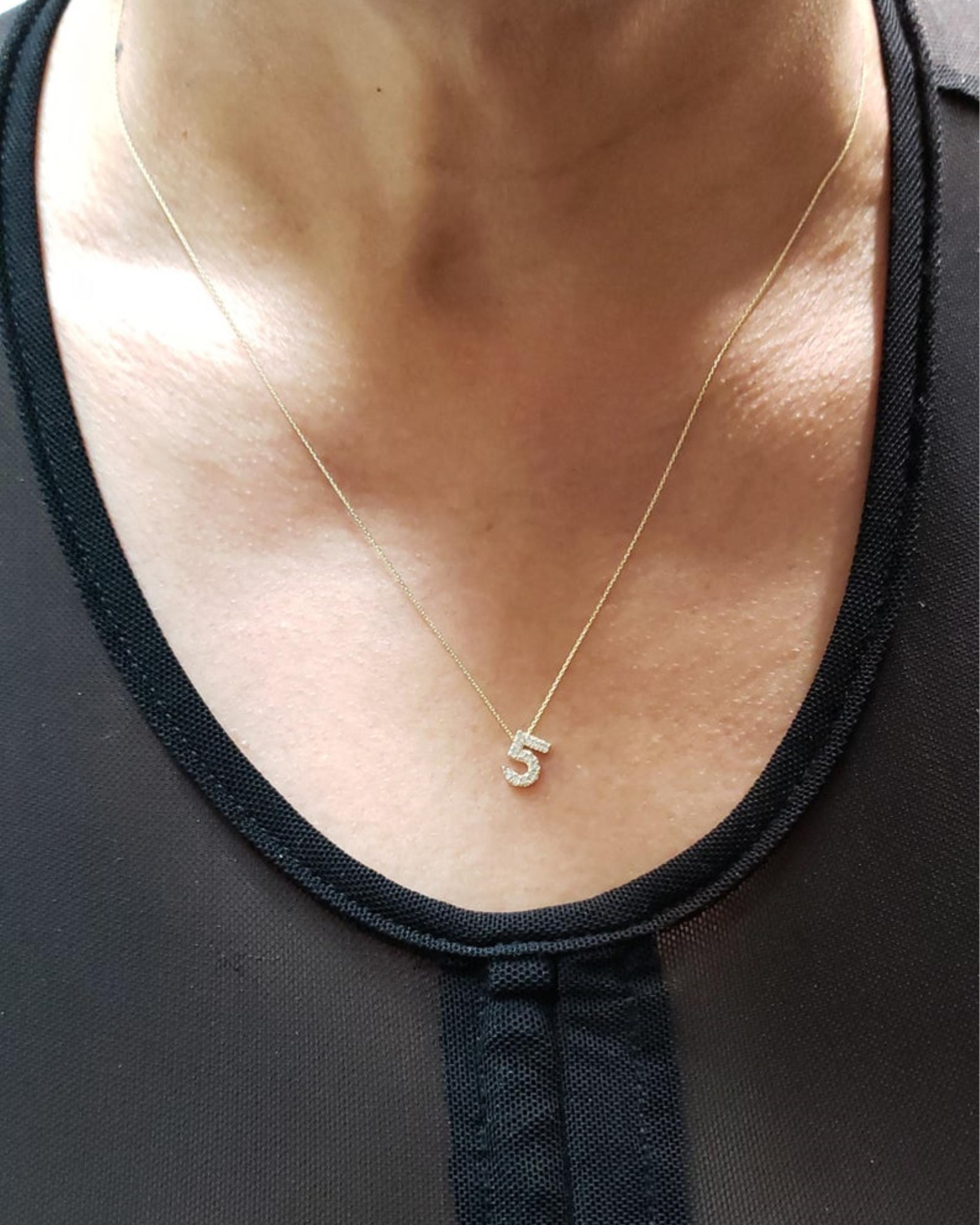 14Kt Gold Number Diamond Pendant Necklace