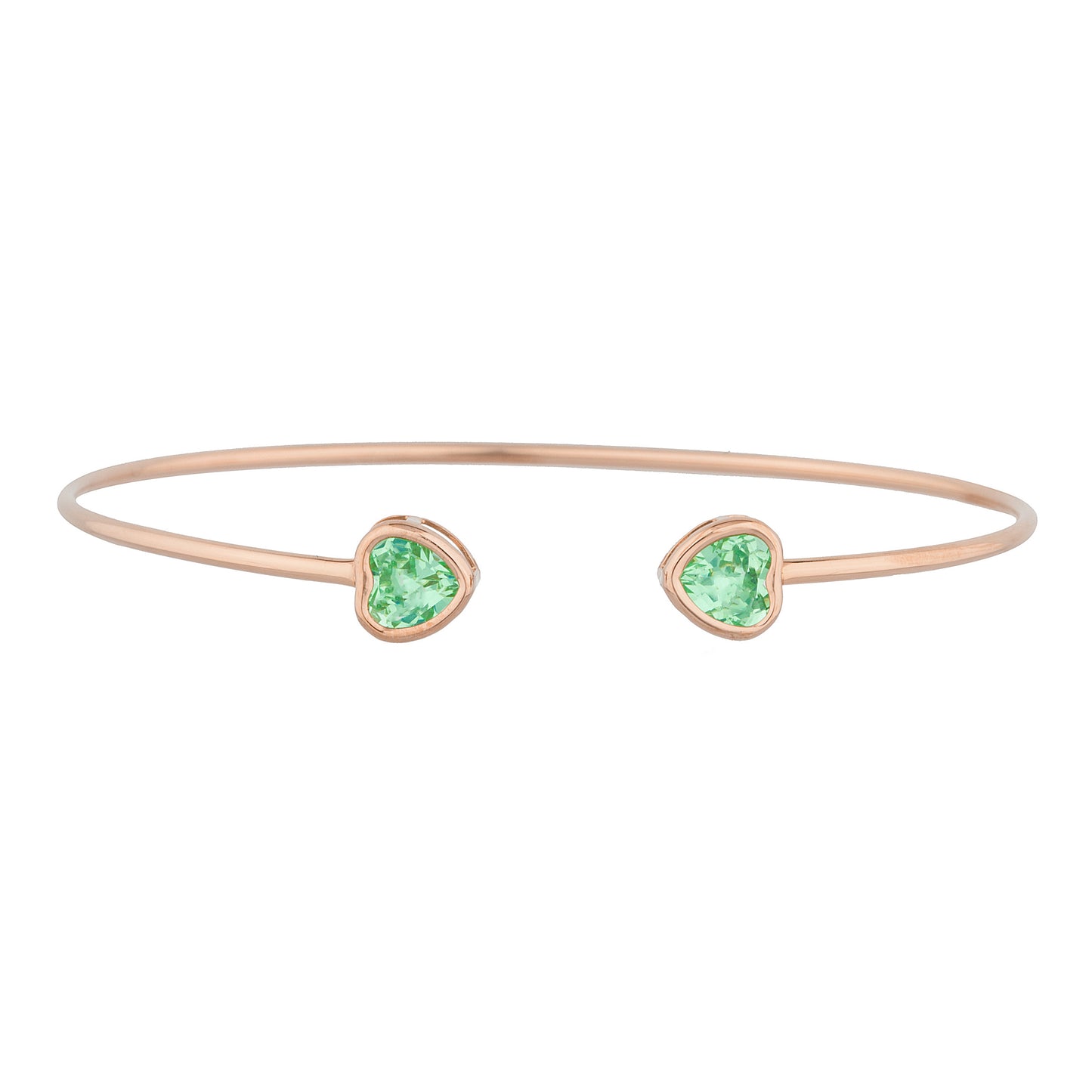 14Kt Rose Gold Plated Green Sapphire Heart Bezel Bangle Bracelet