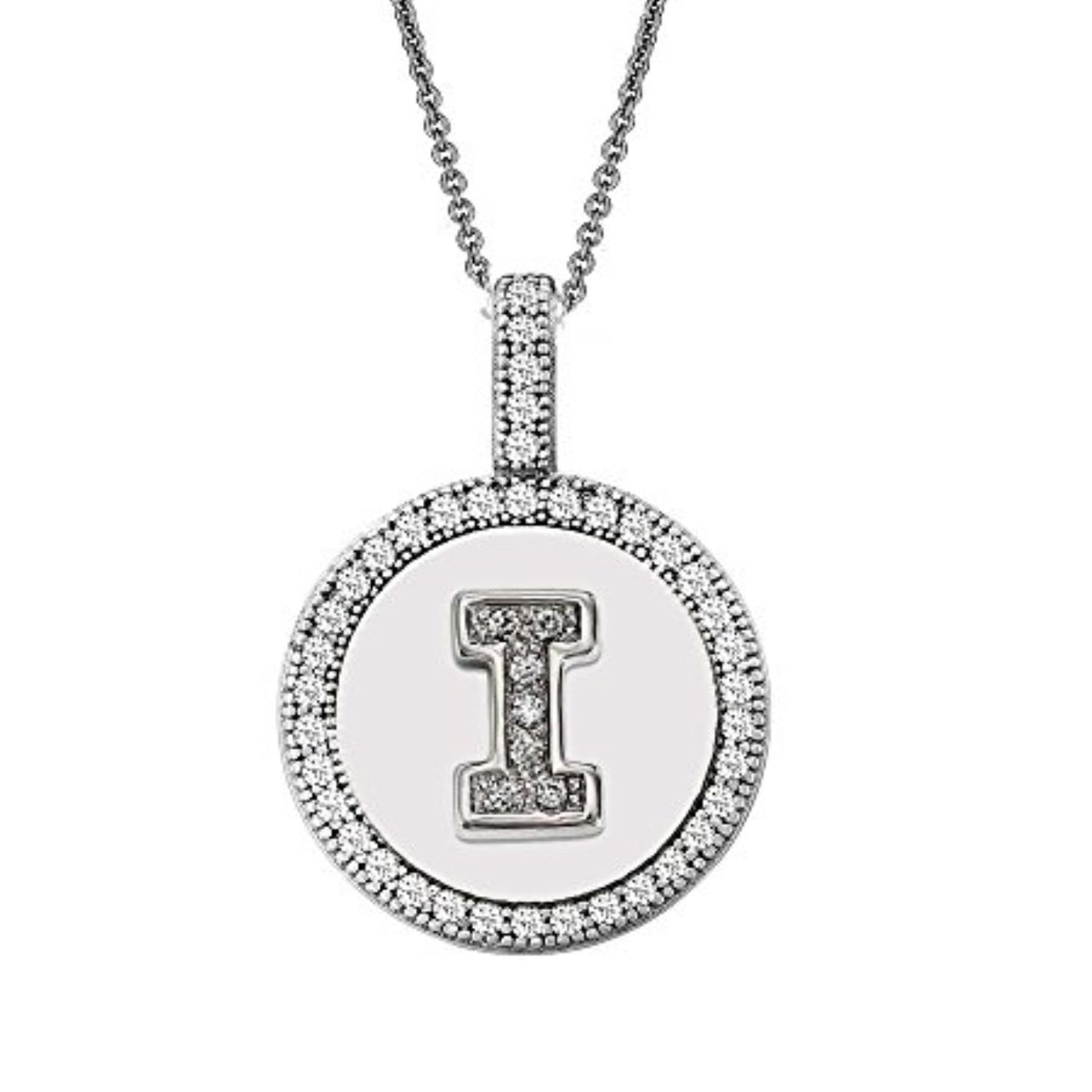 Letter I Micro Pave Initial CZ Pendant .925 Sterling Silver
